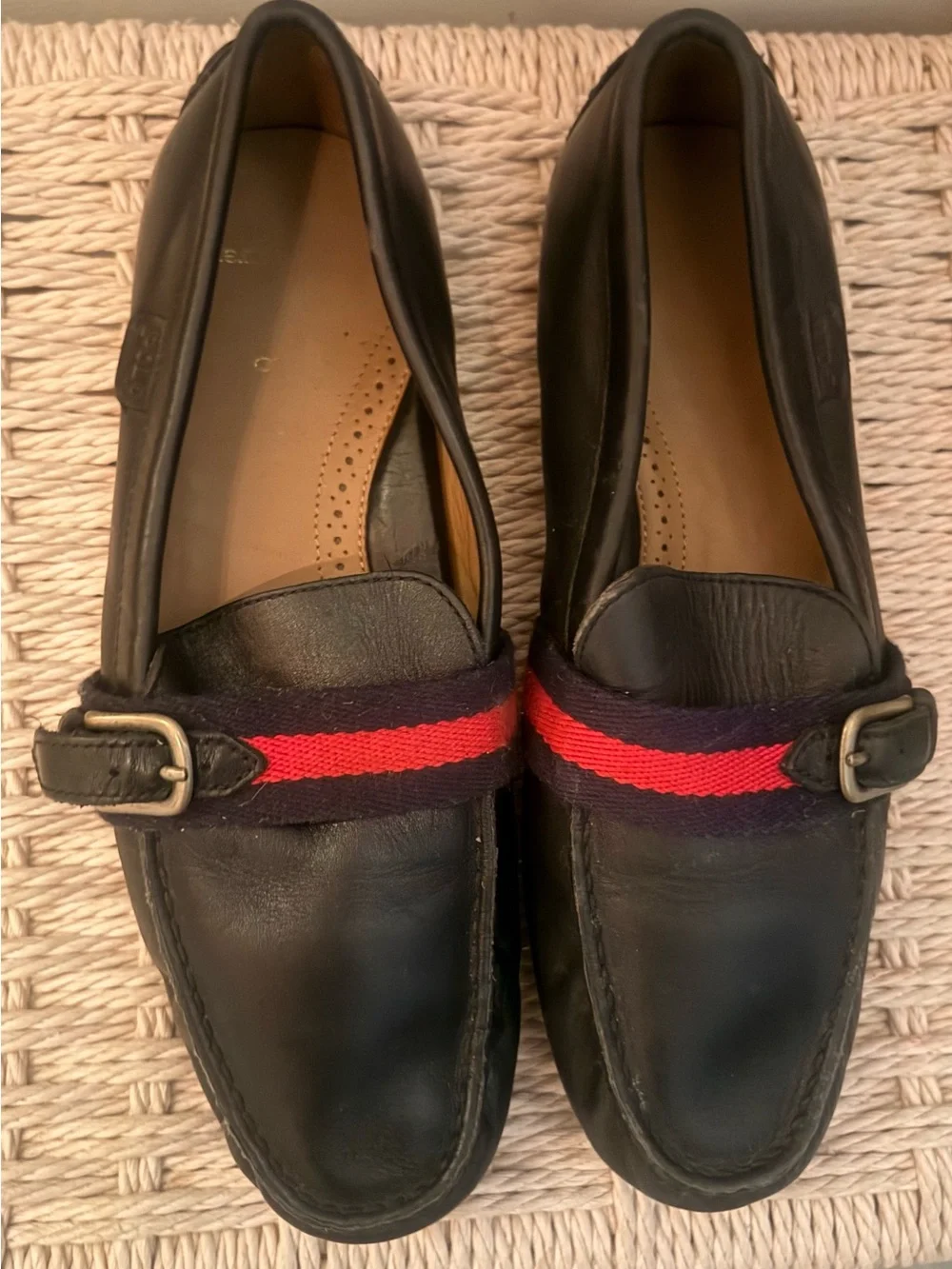 Polo Ralph Lauren Black Leather Loafers with Red Stripe size 10 men’s